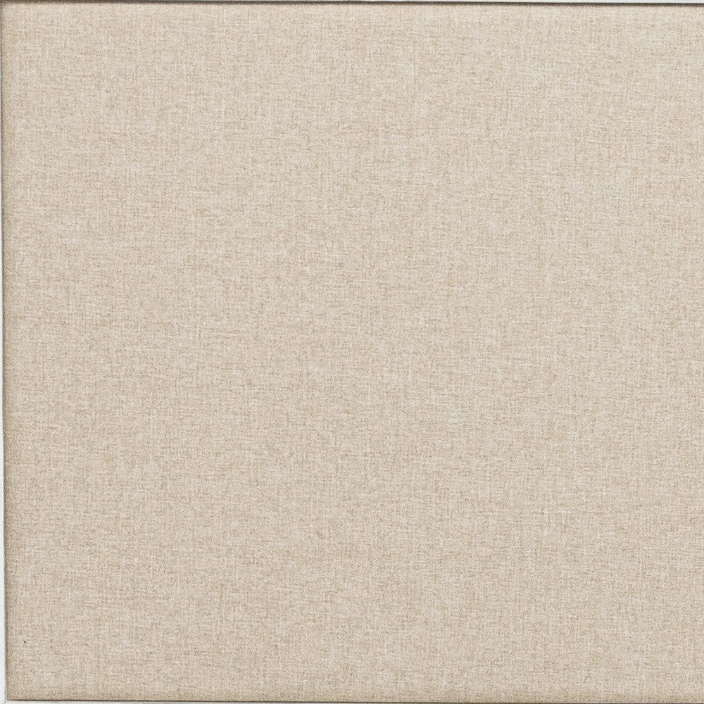 White and Beige Solid Wood & Linen King Bed Frame