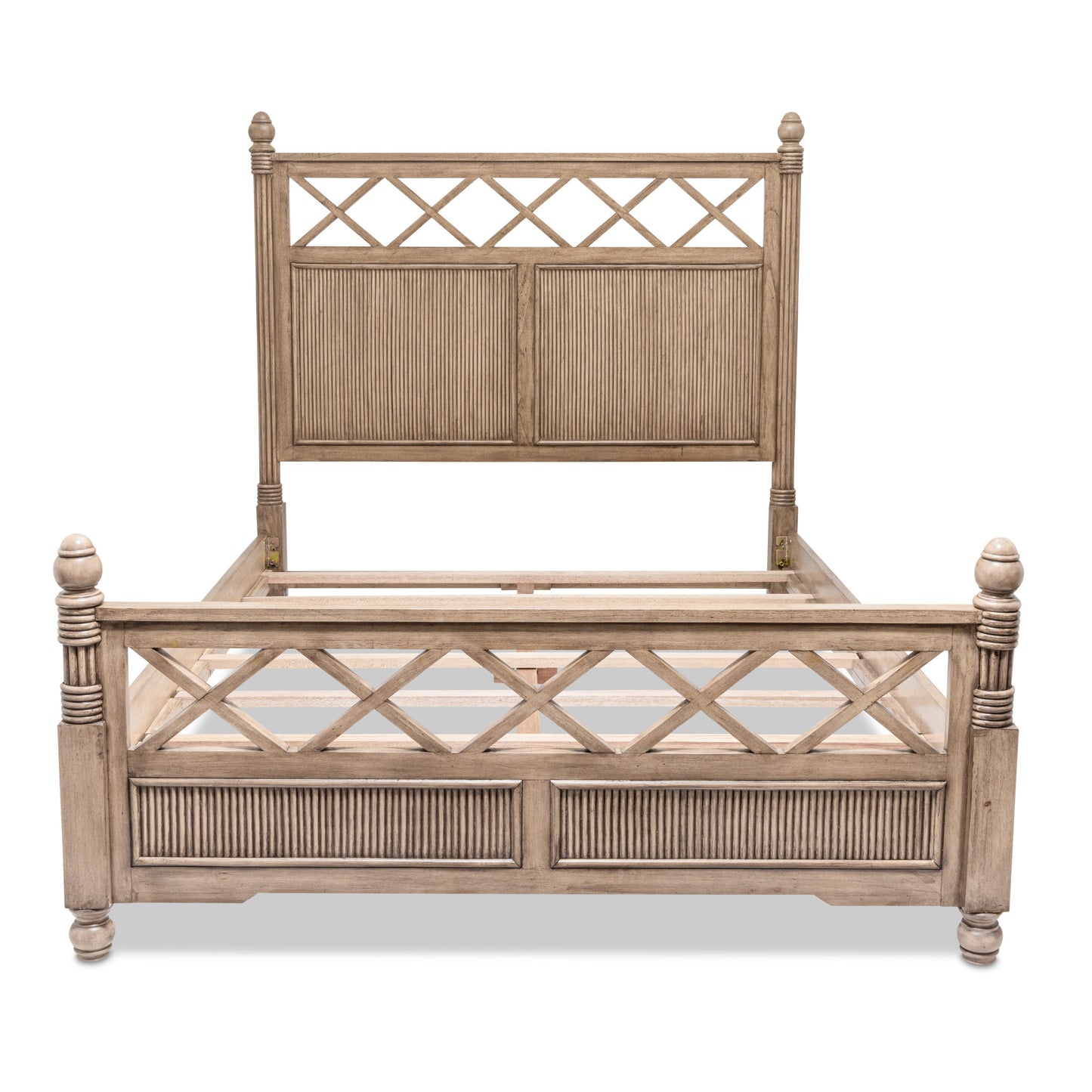 Natural Carved Geometric Solid Wood Bed Frame