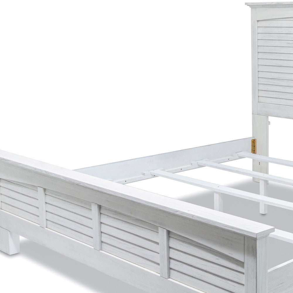 White Plantation Shutter Solid Wood King Bed Frame
