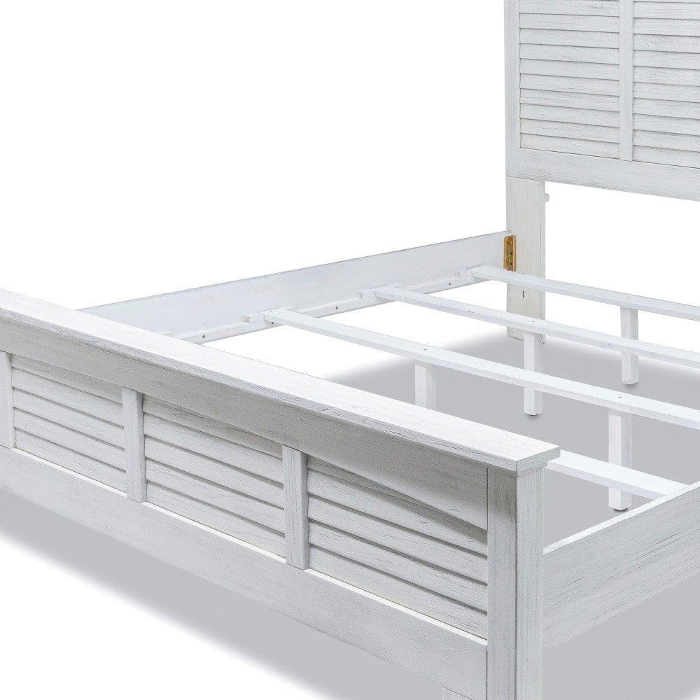 White Plantation Shutter Solid Wood King Bed Frame