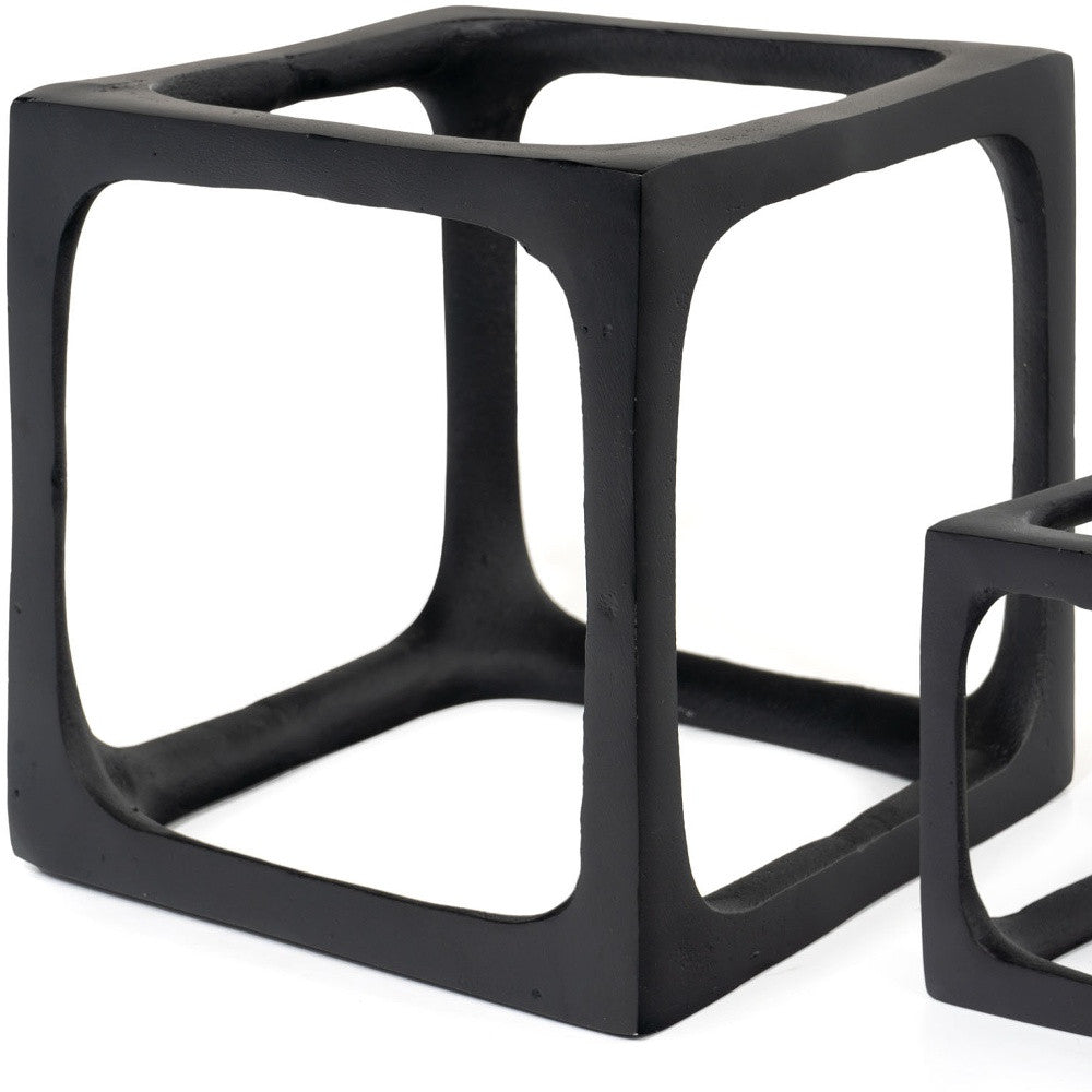 Set of Two Black Aluminum Cube Tabletop Sculptures