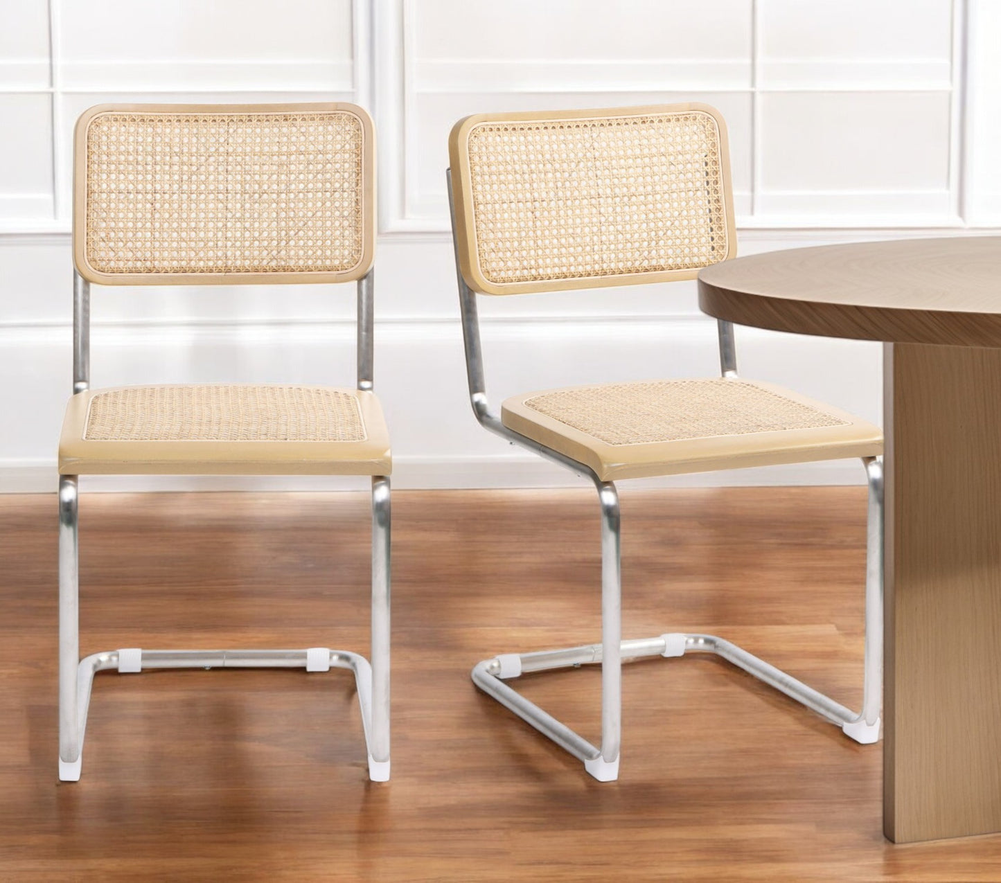 Natural & Silver Steel Dining Chair - Set of 2