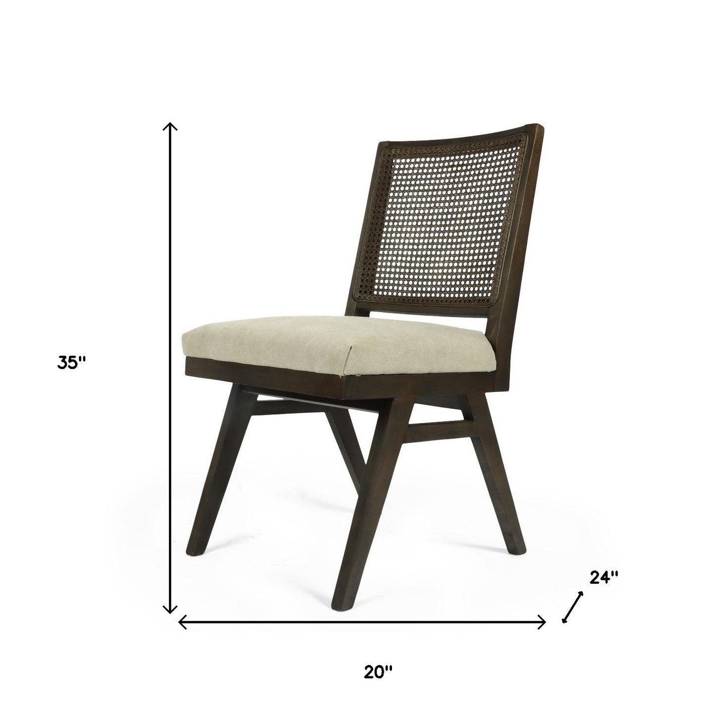 Dark Brown & Gray Wood Cane & Upholstery Dining Chair - Set of 2