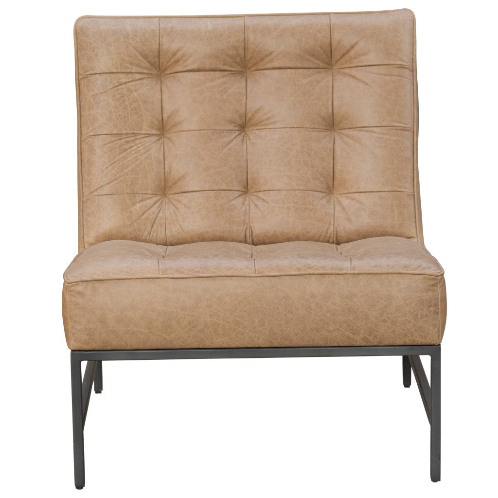 Cream & Black Genuine Leather Slipper Chair