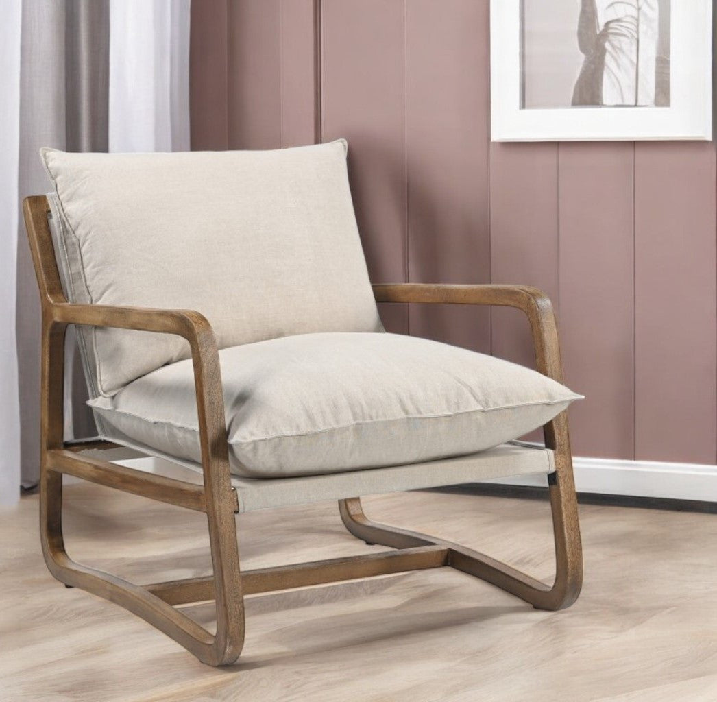 Beige & Natural Linen Arm Chair