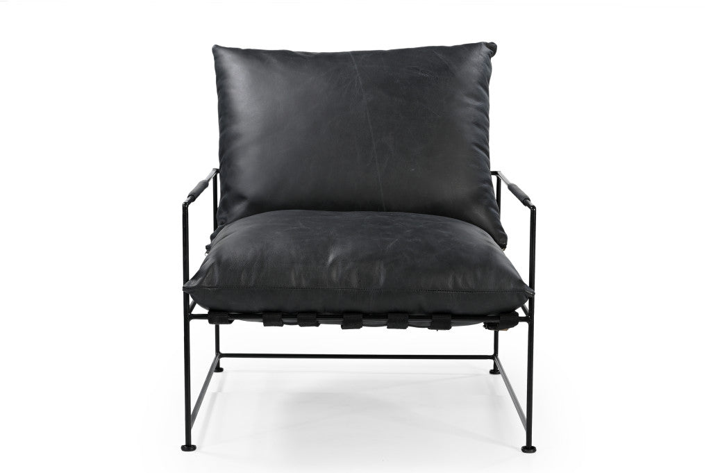 Black Genuine Distressed Leather Arm Chair
