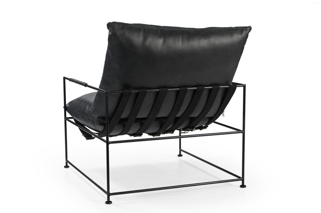 Black Genuine Distressed Leather Arm Chair