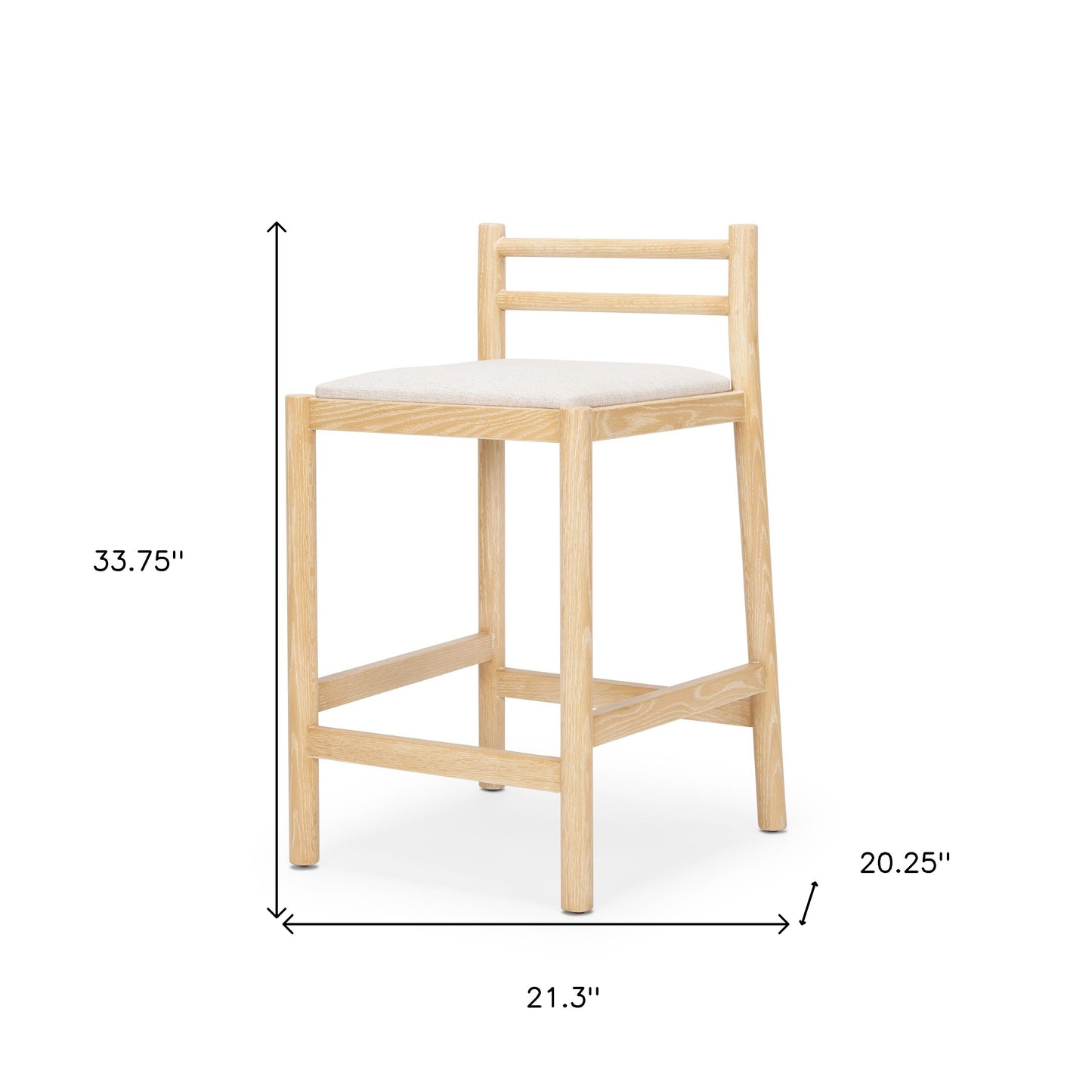 Beige & Natural Fabric & Solid Wood Low Back Counter Height Bar Chair