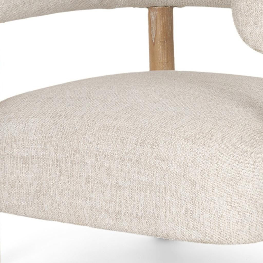 Cream & Natural Linen & Solid Wood Barrel Chair