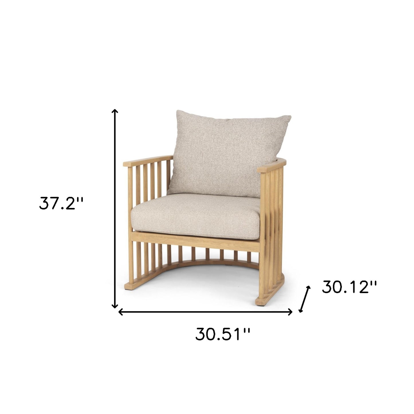 Beige & Natural Upholstery & Solid Wood Barrel Chair