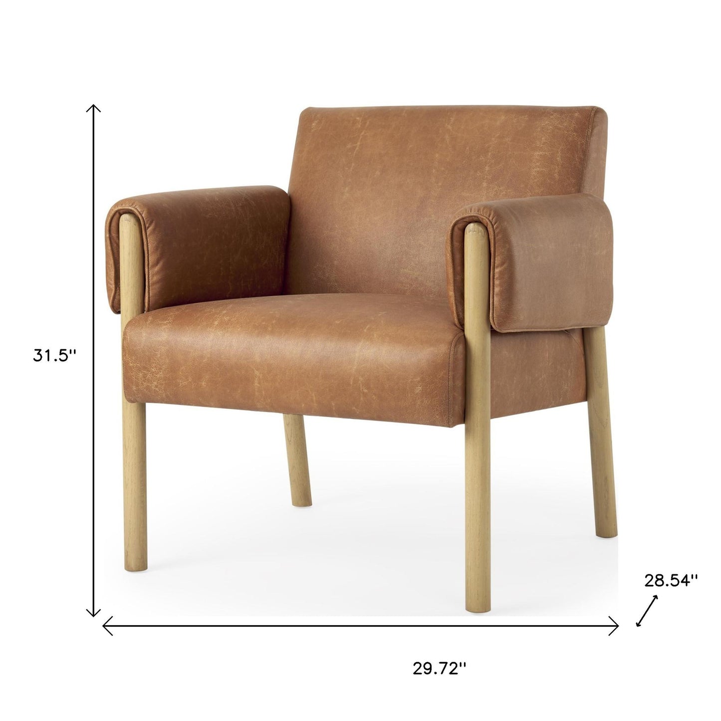 Brown & Natural Faux Leather & Solid Wood Arm Chair