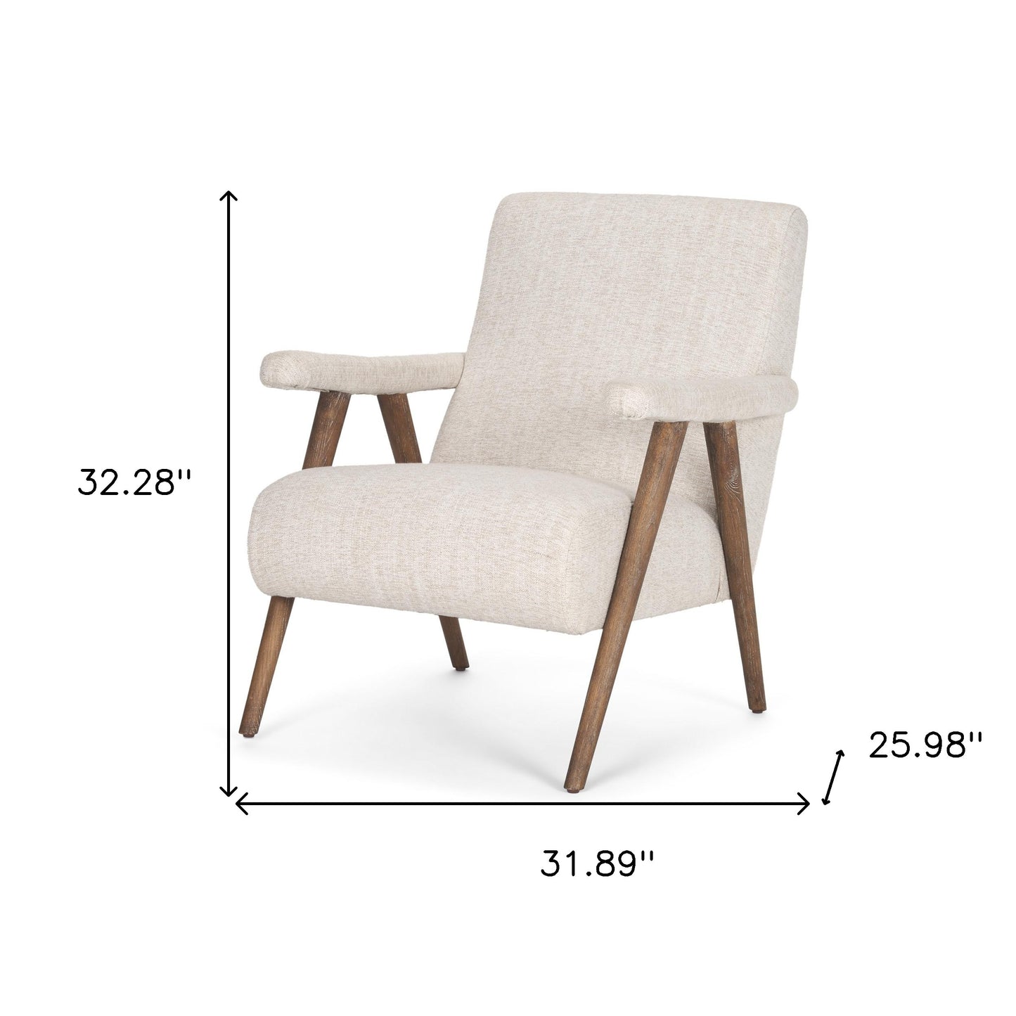 Cream & Brown Linen & Solid Wood Arm Chair