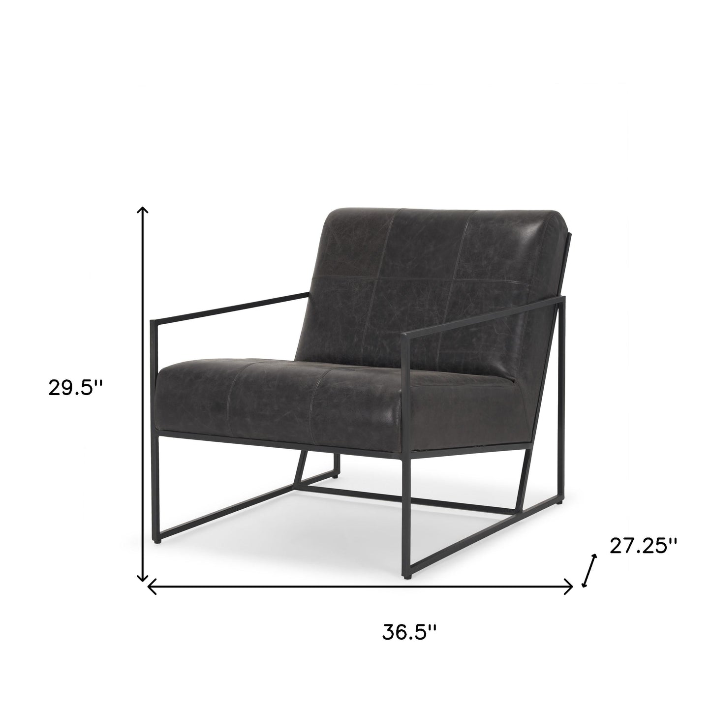 Black Genuine Leather & Metal Lounge Chair