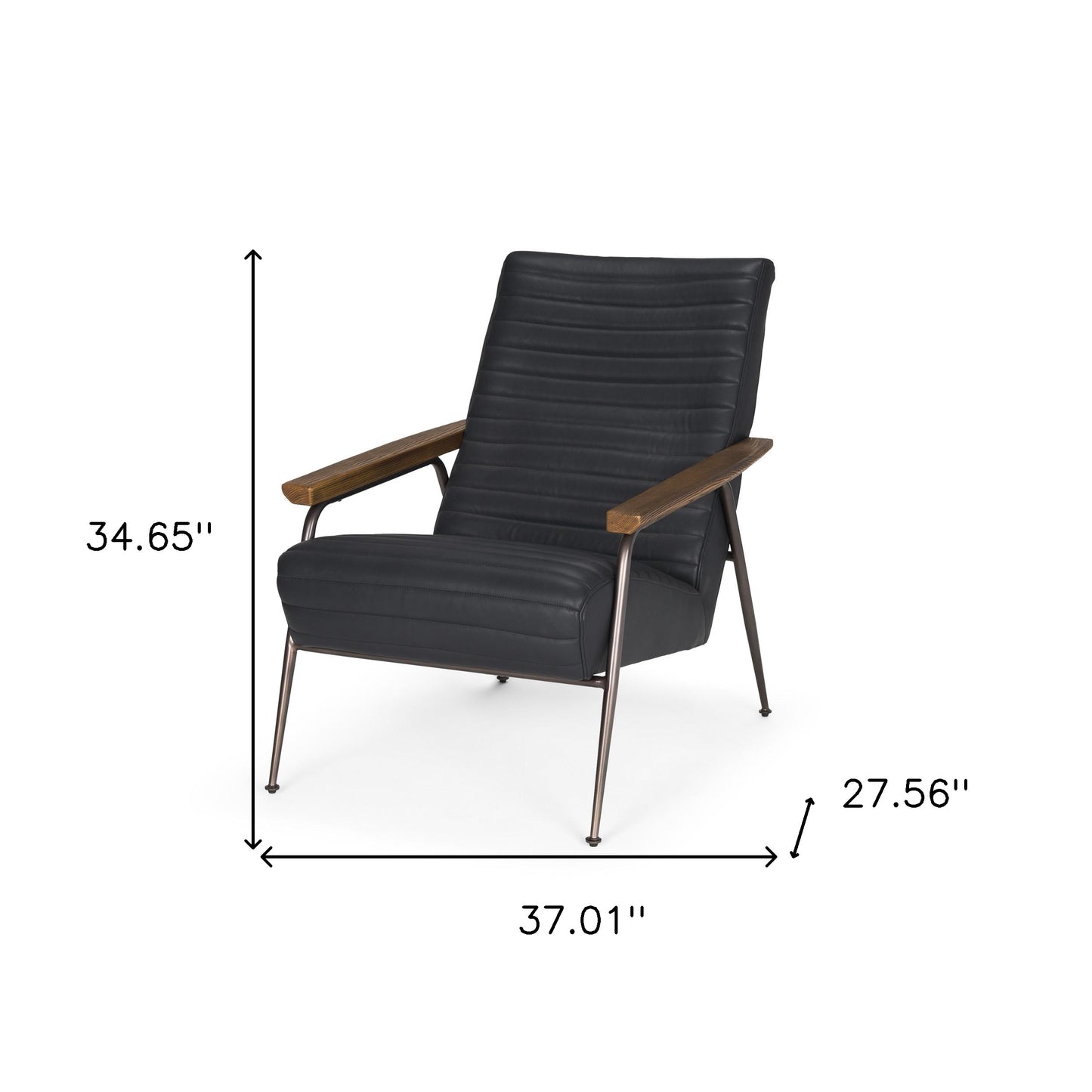 Black Genuine Leather & Metal Arm Chair