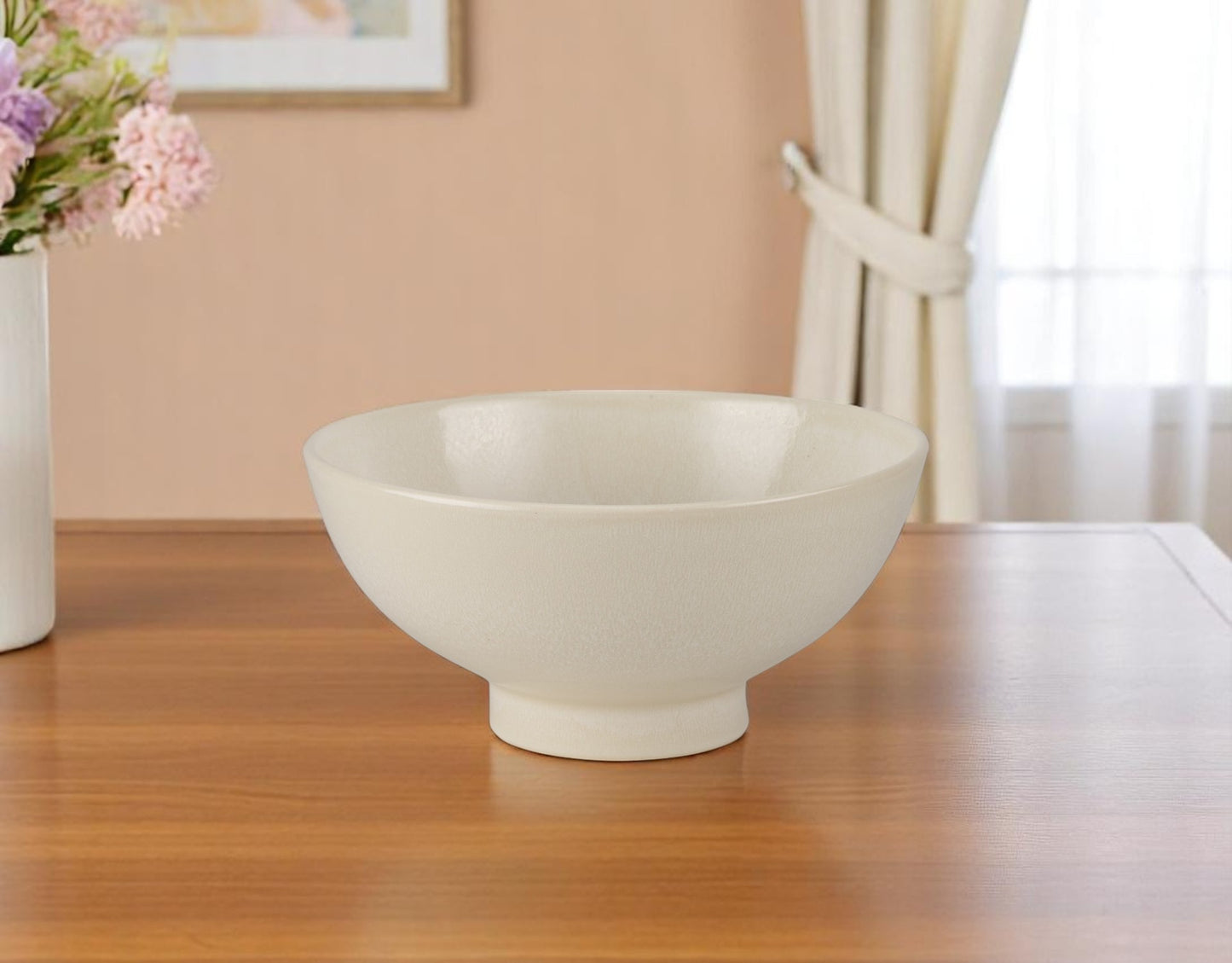 Cream Ceramic Round Pedestal Centerpiece Bowl