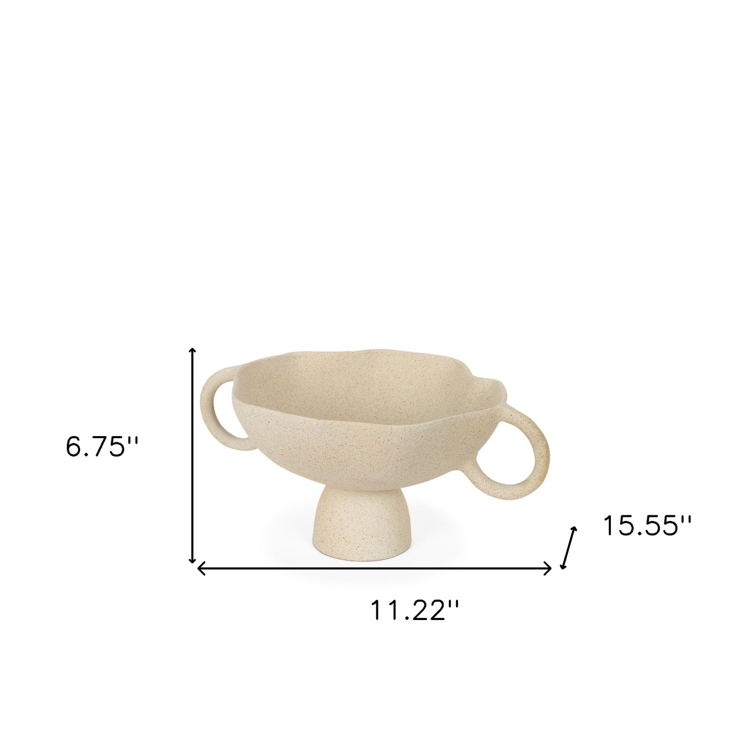 Beige Cast Round Pedestal Centerpiece Bowl w/ Handles