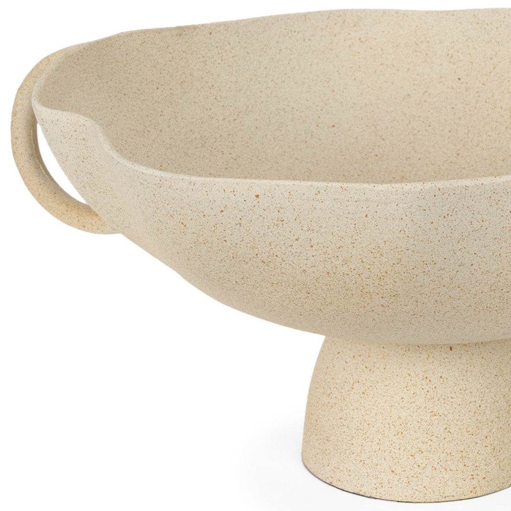 Beige Cast Round Pedestal Centerpiece Bowl w/ Handles