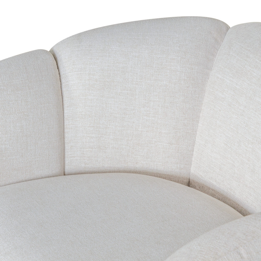 Off White & Natural Fabric Wood & Rattan Swivel Arm Chair