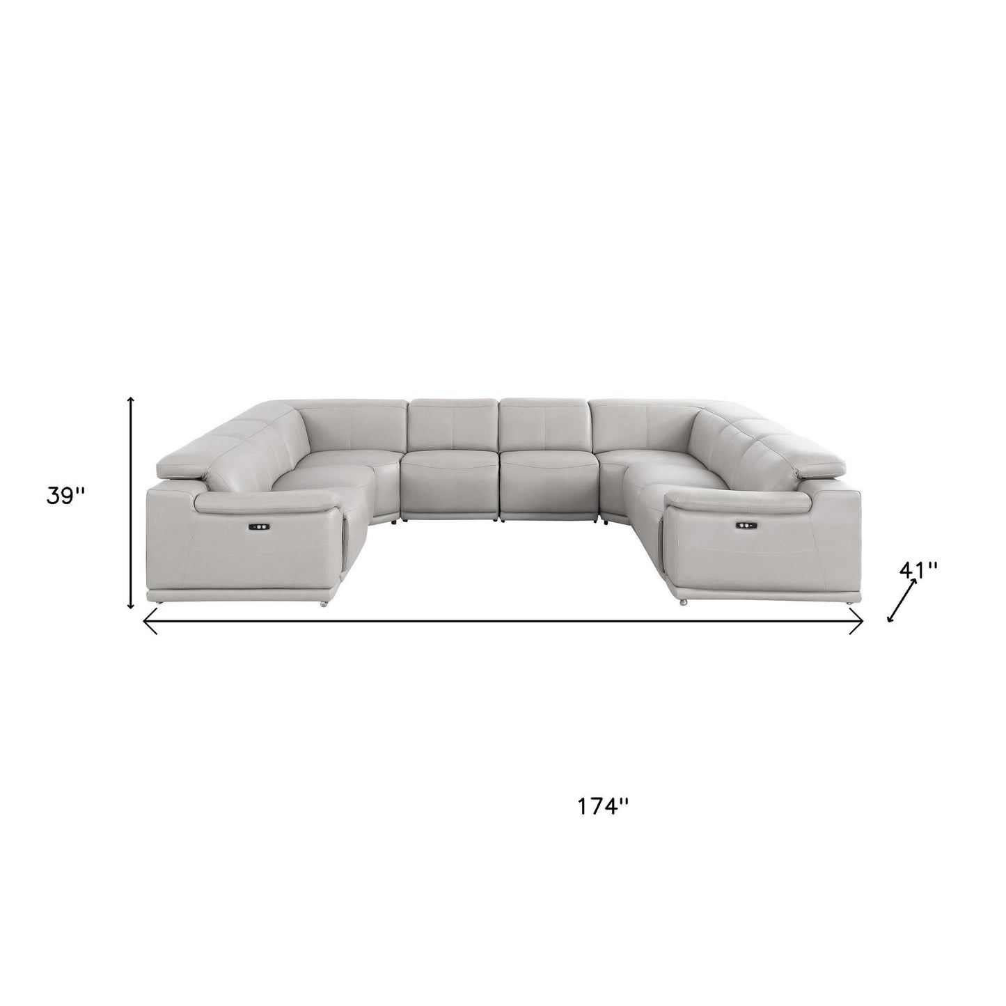 Ash Gray Leather Power U Shaped 8 Piece Sectional