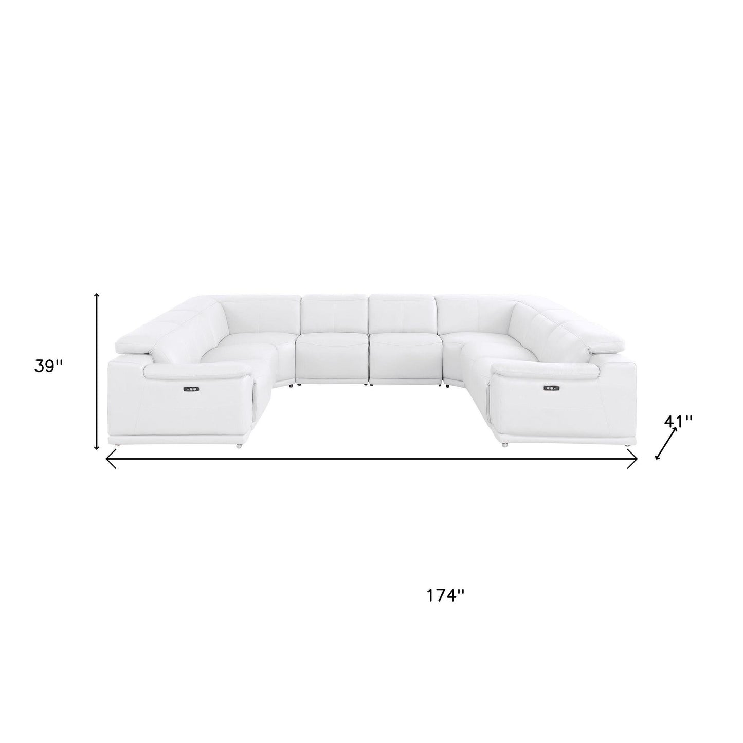 White Leather Power U Shaped 8 Piece Sectional