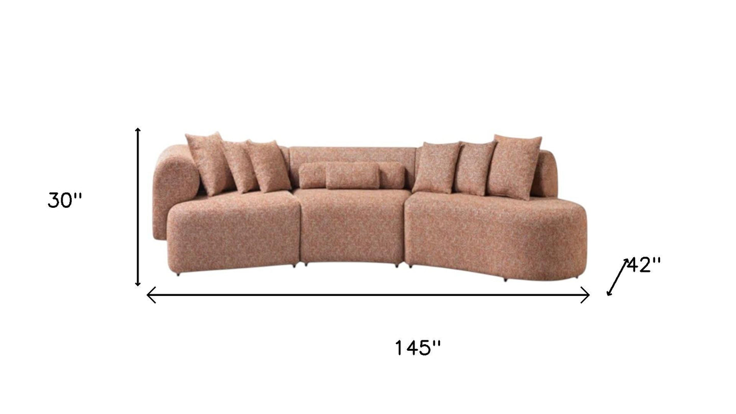 Orange Boucle Curved 3 Piece Sectional