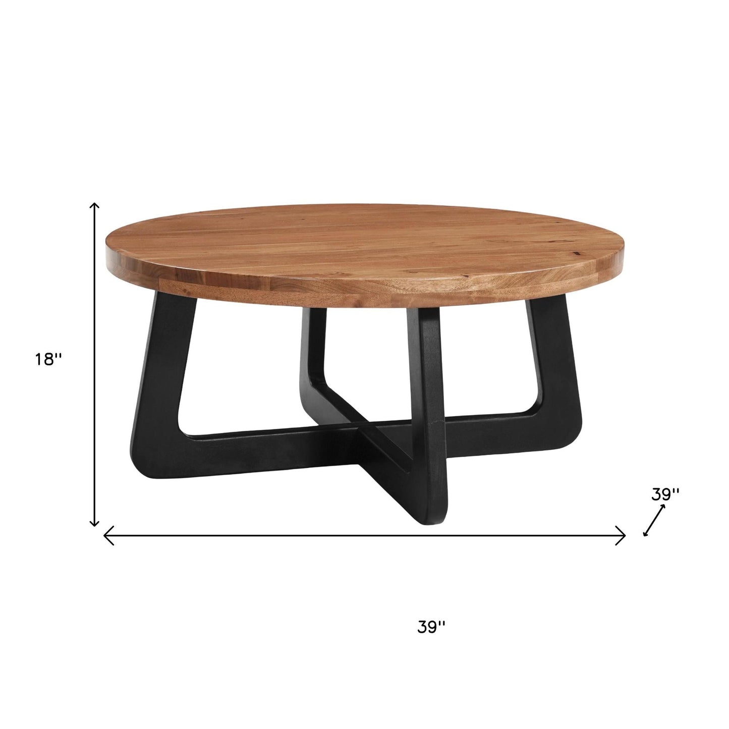 Brown & Black Solid Wood & Iron Round Cross Legs Coffee Table image 9