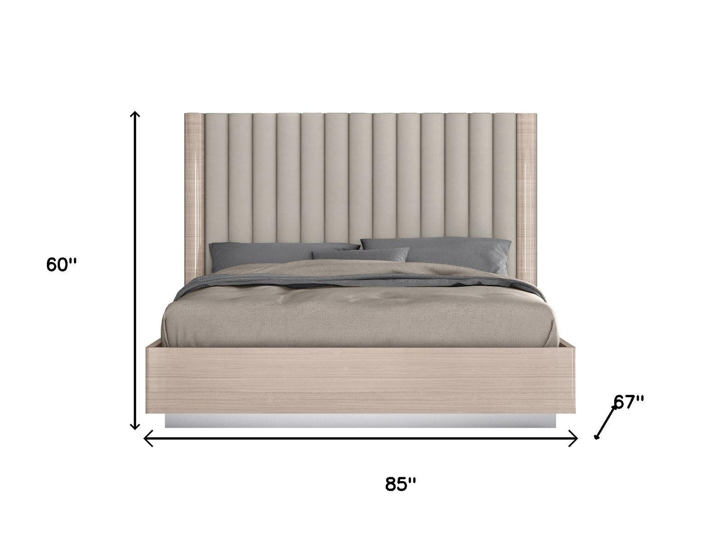 Beige Ribbed Texture Wood & Tufted Linen Blend Upholstered Queen Bed