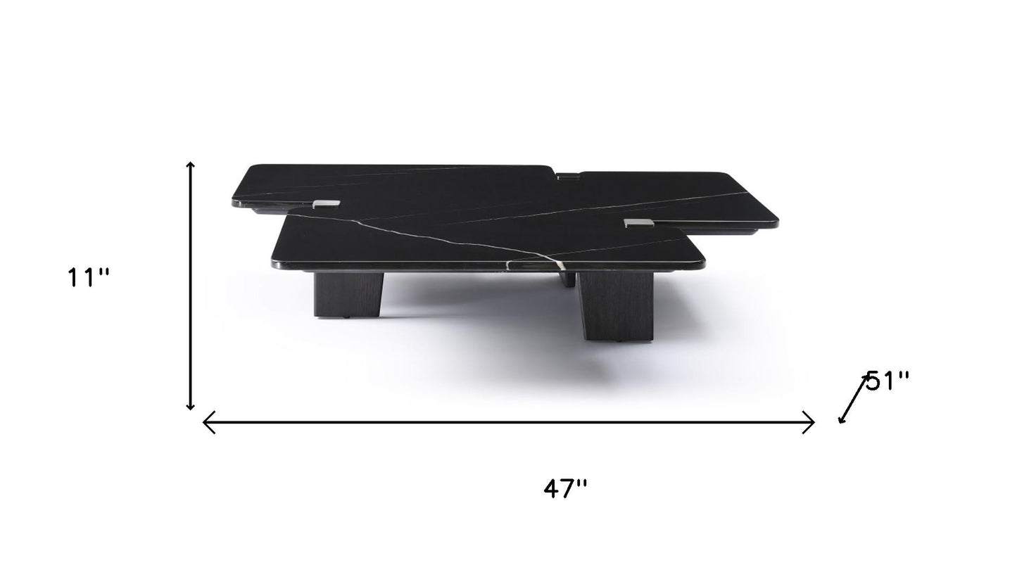 Black Genuine Marble & Solid Wood Free Form Coffee Table image 6