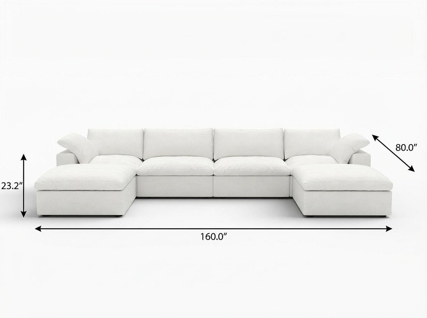 White Linen Blend Modular Sofa With Ottomans Toss Pillows & Storage