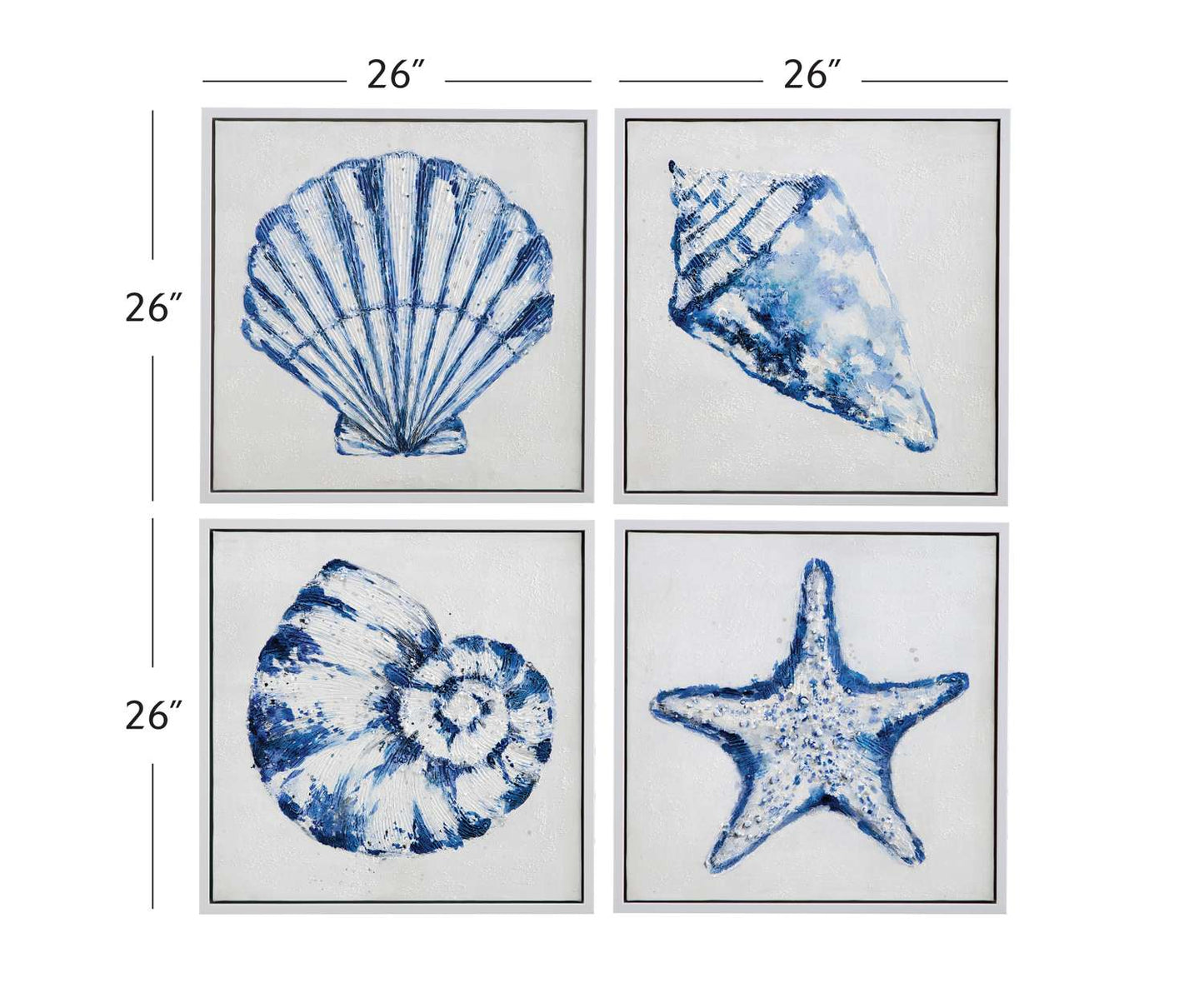Shells Framed Canvas s/4 - Dimensional