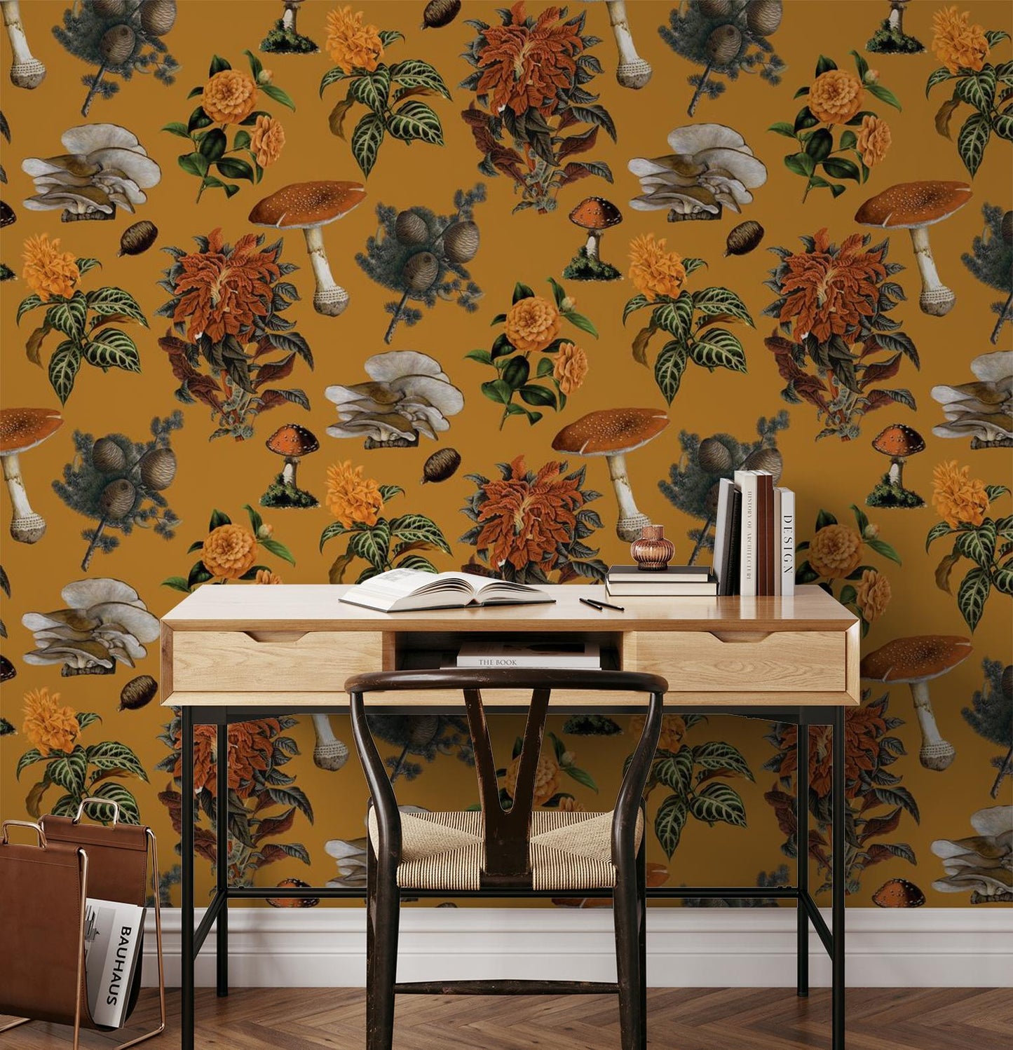 Shrooms Wallpaper, gold & marigold