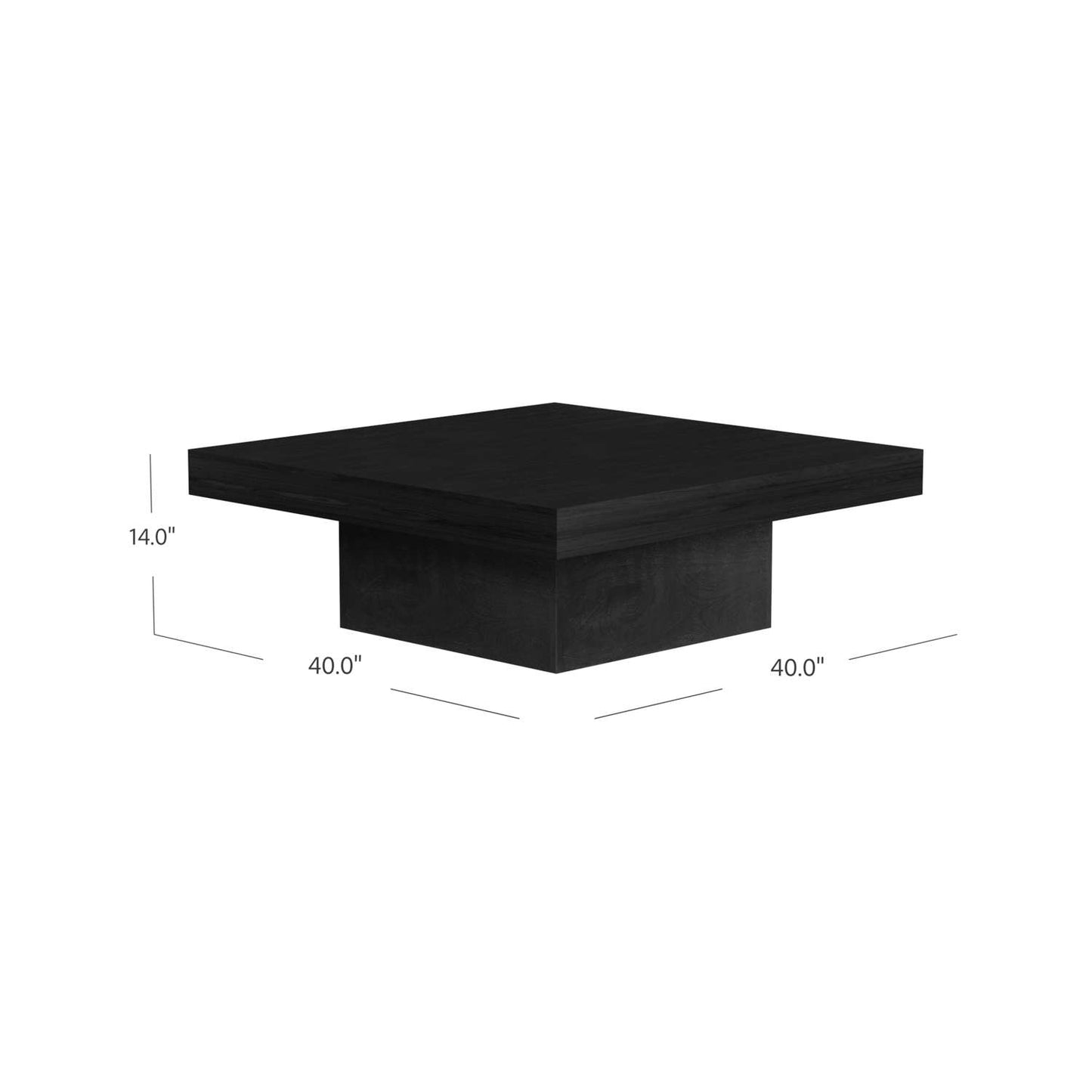 Padula 14" Matte Black Coffee Table with Mango Veneers - Dimensional