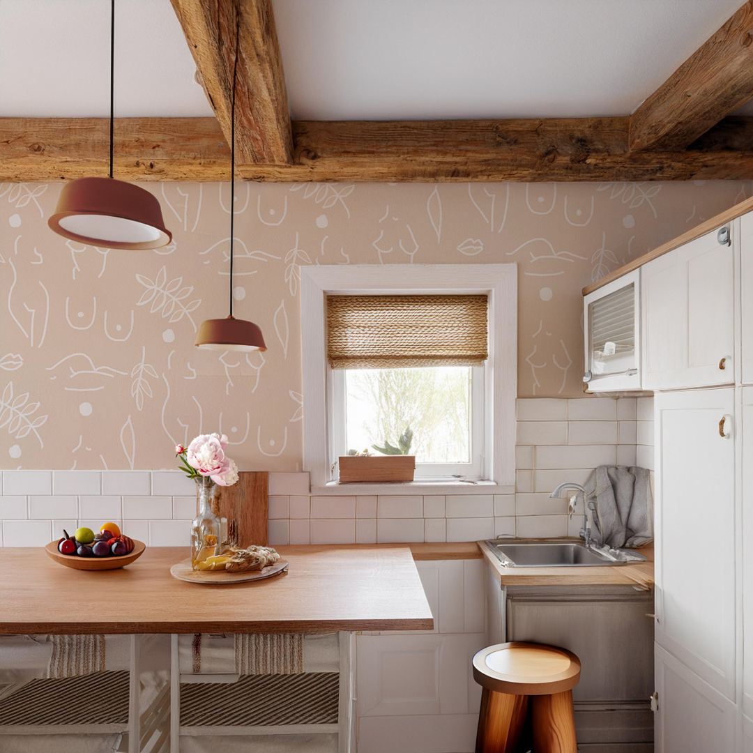 Neutral Nudes Wallpaper - Nude & White