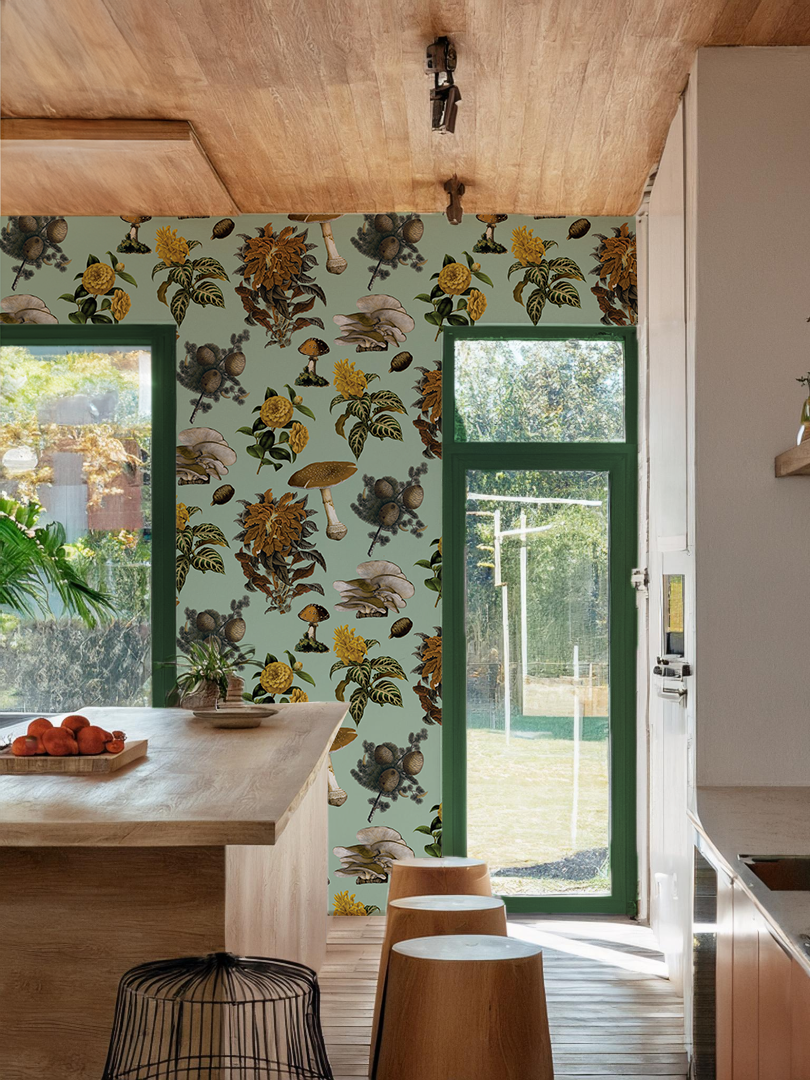 Shrooms Wallpaper - Mint & Mustard