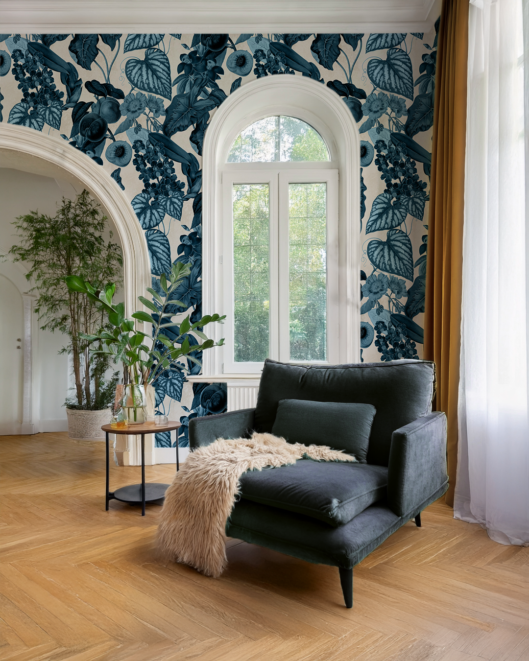 Cali Tropicale Wallpaper, off-white and blue