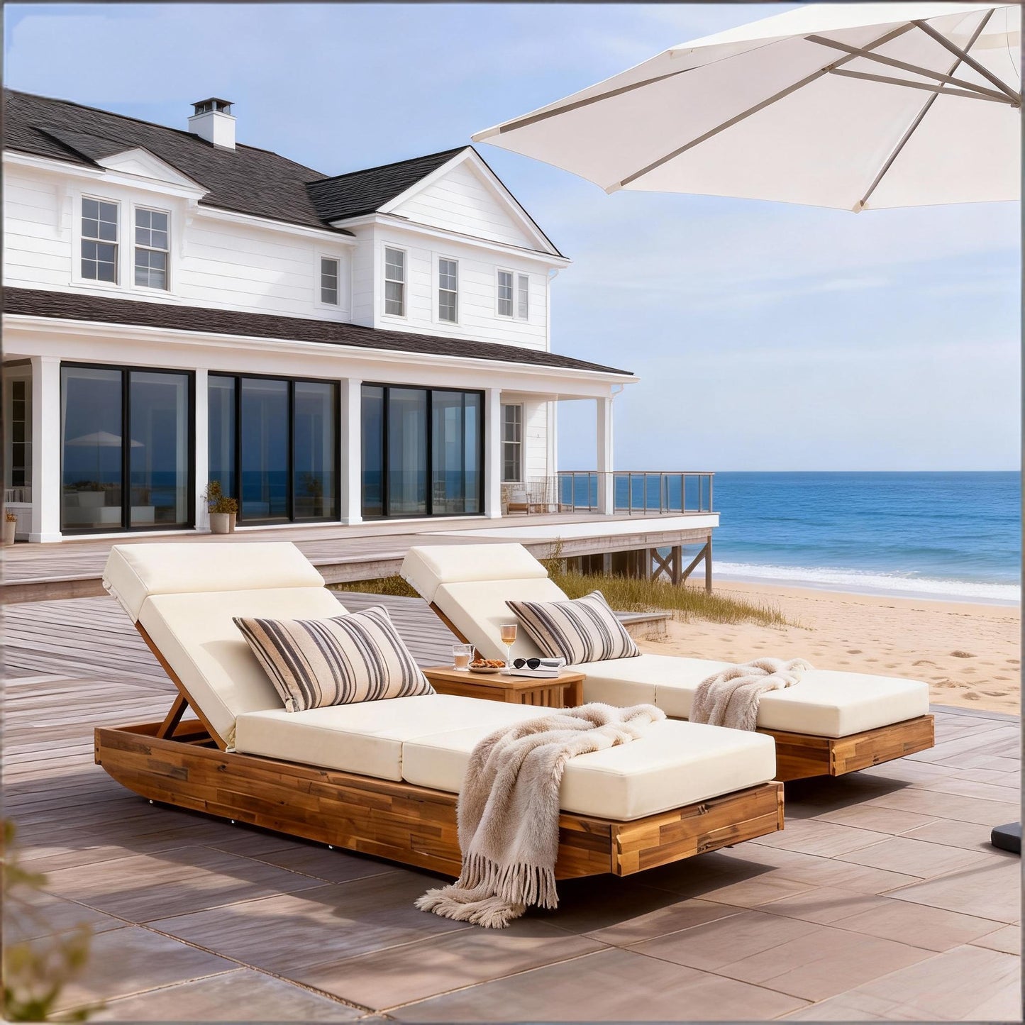 Acacia Wood Outdoor Chaise Lounge