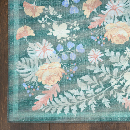 Nourison Botanical Green & Multicolor Machine Washable Rug - Corner