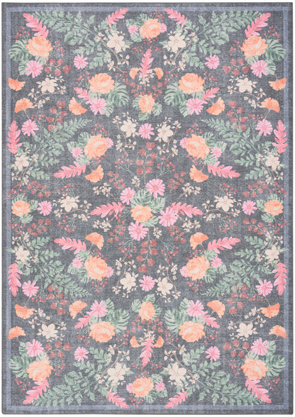 Nourison Botanical Charcoal & Multicolor Machine Washable Rug - 5' x 7'