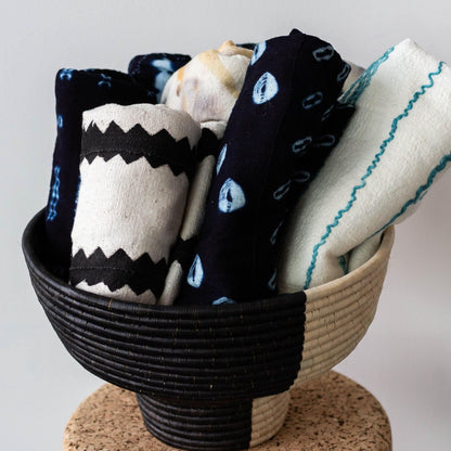 Pedestal Black & Natural Basket Bowl