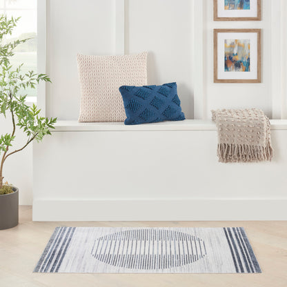 Nourison Astra Ivory & Blue Pet Friendly Machine Washable Rug - Room Scene