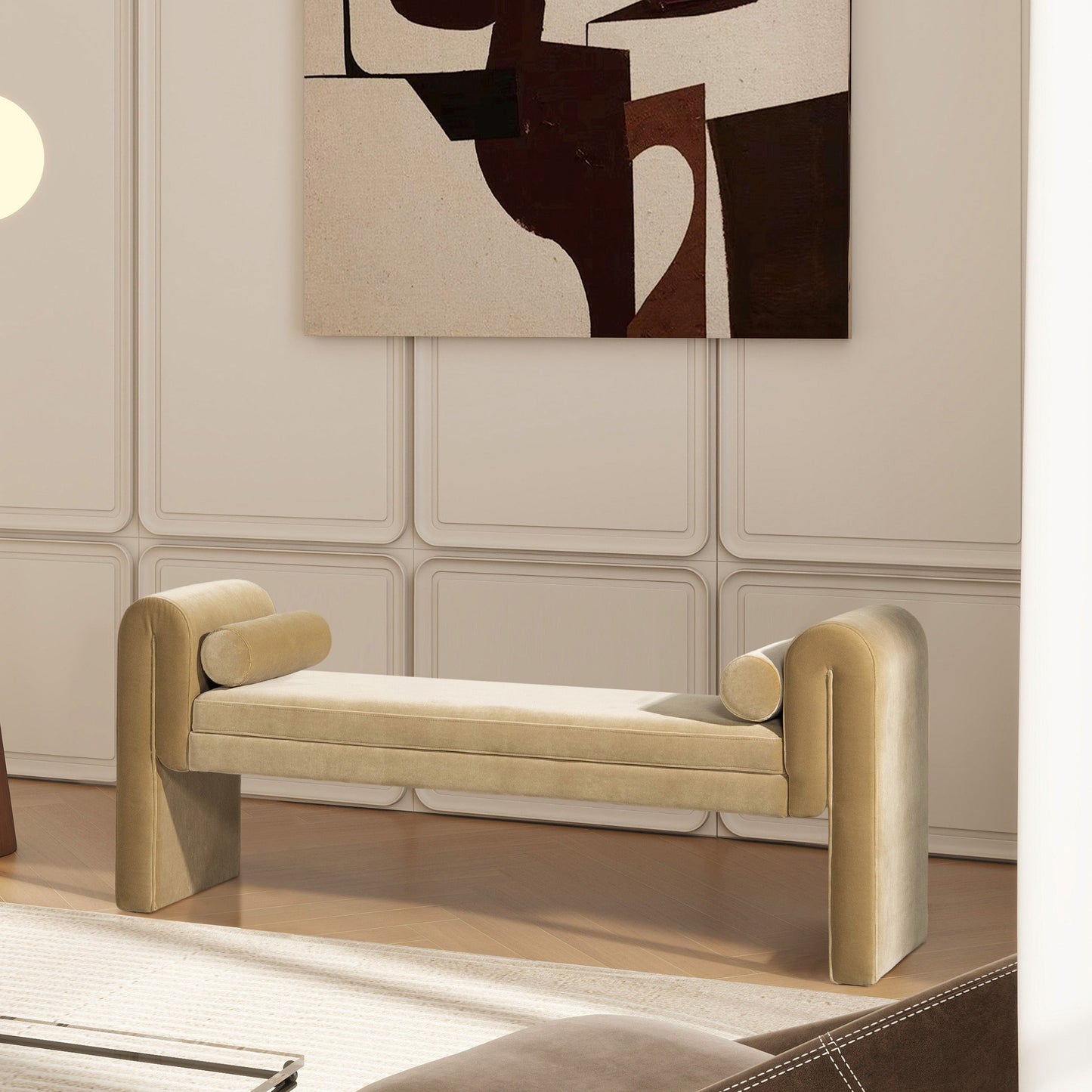 Mason Arched Arm Bench with Bolster Pillows