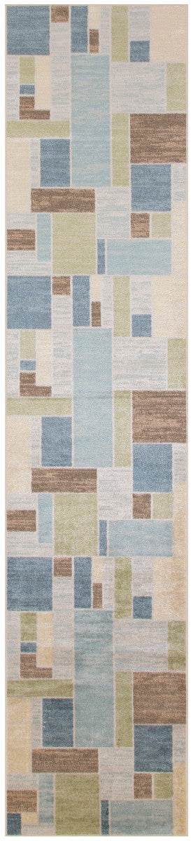 Nourison Astra Blue, Green & Multi Pet Friendly Machine Washable Rug - 2'2" x 8'