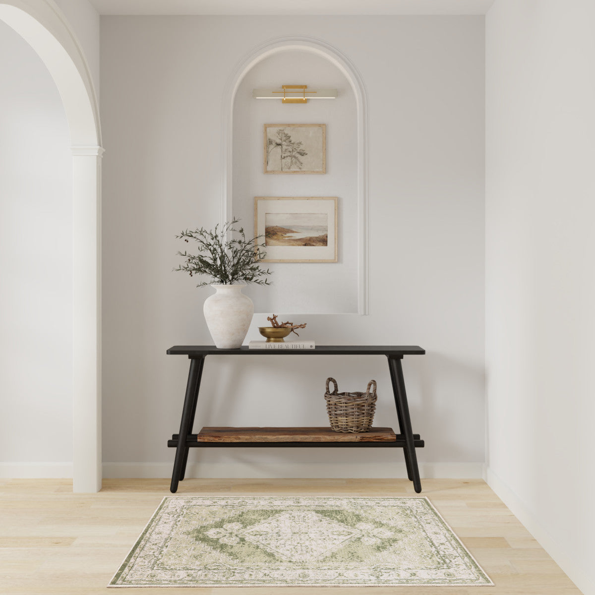 Nourison Astra Ivory & Green Pet Friendly Machine Washable Rug - Room Scene