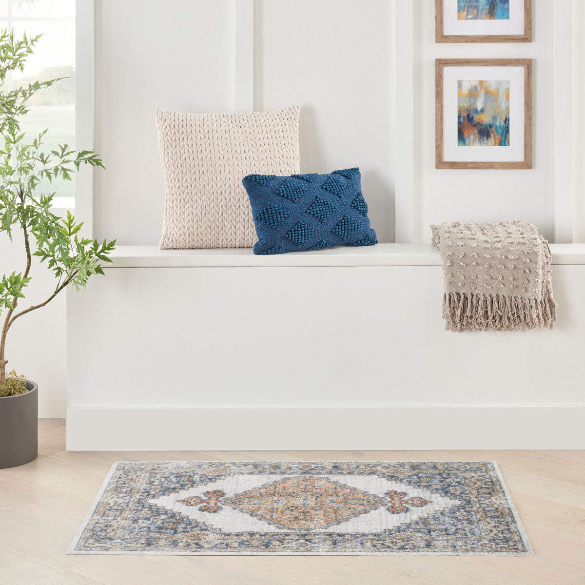 Nourison Astra Grey & Gold Pet Friendly Machine Washable Rug - Room Scene
