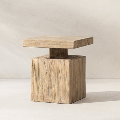 Calder Solid Square Reclaimed Elm Block Plinth Side Table