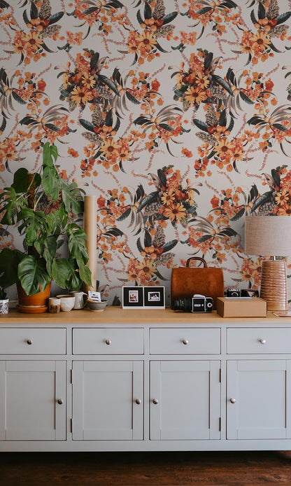 Springtime Wallpaper - Off-White & Orange