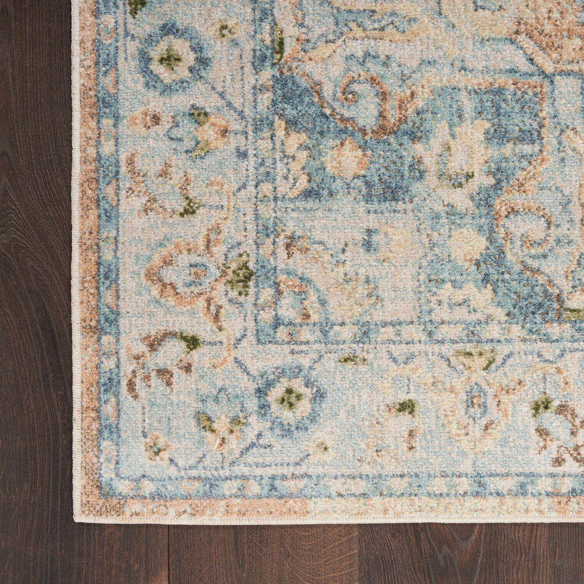 Nourison Astra Beige & Blue Pet Friendly Machine Washable Rug - Corner