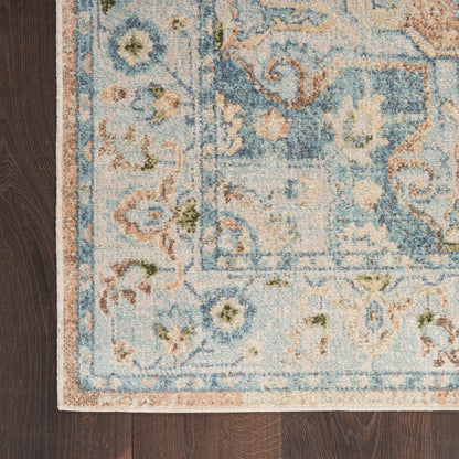 Nourison Astra Beige & Blue Pet Friendly Machine Washable Rug - Corner