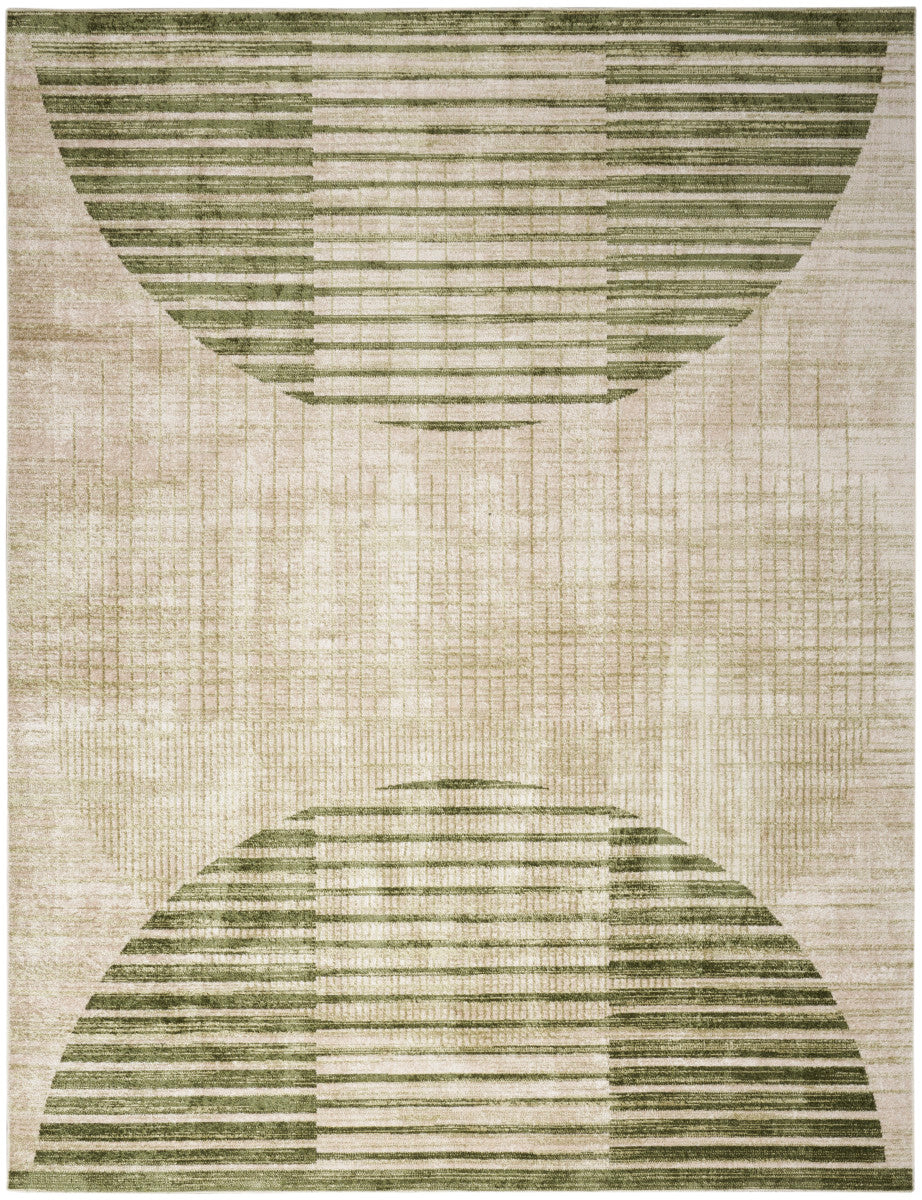 Nourison Astra Ivory & Olive Pet Friendly Machine Washable Rug - 6'7" x 9'