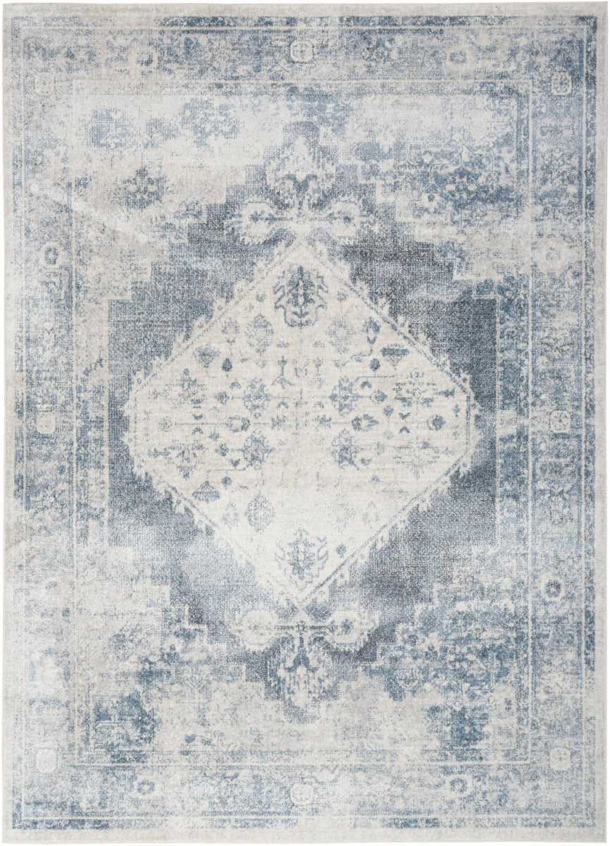 Nourison Astra Blue & Ivory Pet Friendly Machine Washable Rug - 5'3" x 7'